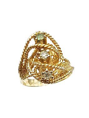 Vintage ESPO 18K Gold HGE Cocktail Ring with Intricate Rope Design & Gemstones